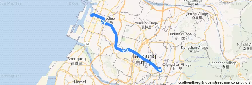 Mapa del recorrido 310路 (往臺中港旅客服務中心) de la línea  en Taichung.