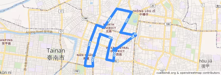 Mapa del recorrido 88府城巡迴線(正線) de la línea  en Тайнань.