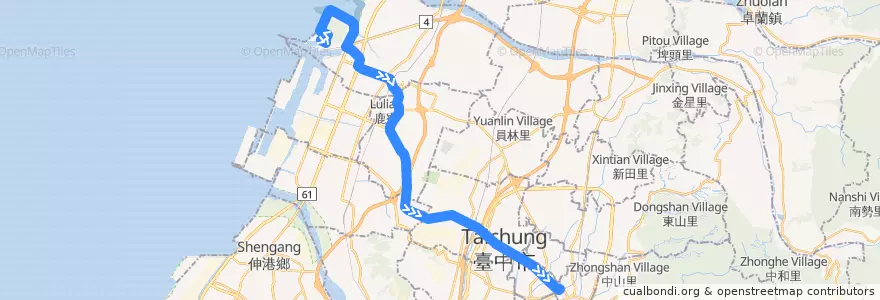 Mapa del recorrido 309路 (往臺中火車站) de la línea  en تایچونگ.