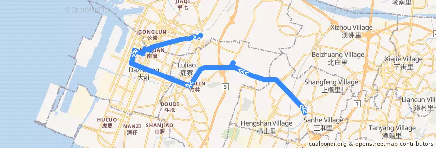 Mapa del recorrido 128路 (往清水) de la línea  en 臺中市.