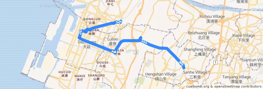 Mapa del recorrido 128路 (往大雅) de la línea  en تایچونگ.
