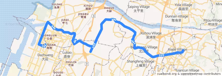 Mapa del recorrido 183路 (往豐原) de la línea  en 타이중 시.