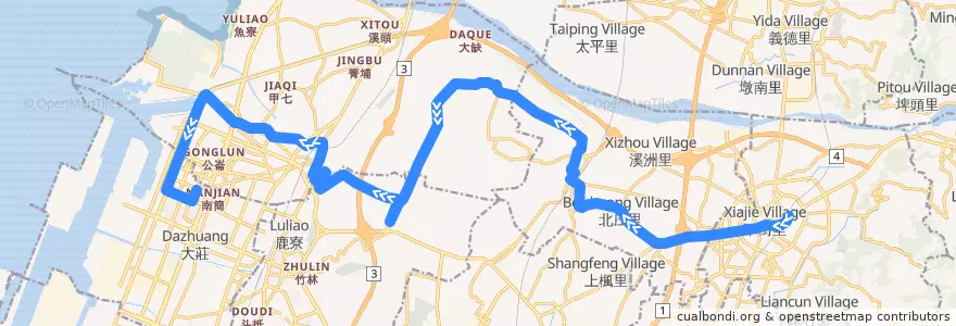 Mapa del recorrido 183路 (往臺中港郵局) de la línea  en 타이중 시.