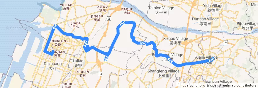 Mapa del recorrido 186路 (往臺中港郵局) de la línea  en Taichung.