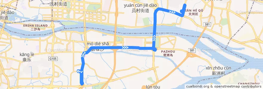 Mapa del recorrido 763路(大塘总站-车陂总站) de la línea  en Гуанчжоу.