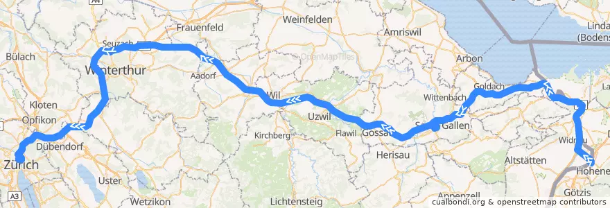 Mapa del recorrido Flixbus X06: München ZOB => Zürich HB (Carpark Sihlquai) de la línea  en 스위스.