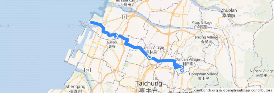 Mapa del recorrido 123路 (往梧棲觀光漁港) de la línea  en 臺中市.