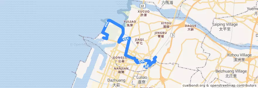 Mapa del recorrido 111路 (往梧棲觀光漁港) de la línea  en 清水區.