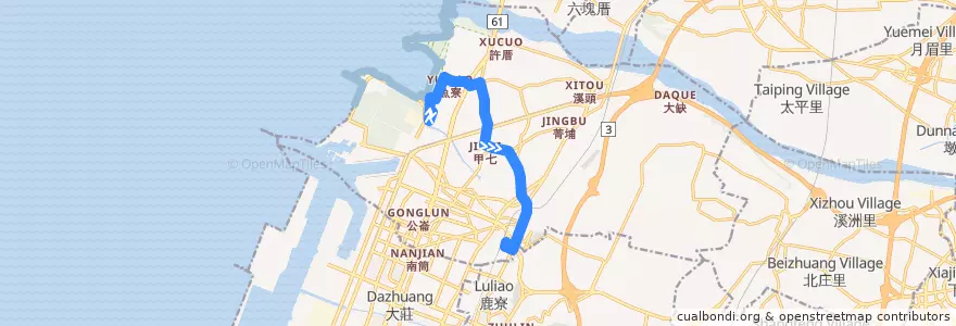 Mapa del recorrido 178路 (往清水火車站(經高美)) de la línea  en 清水區.