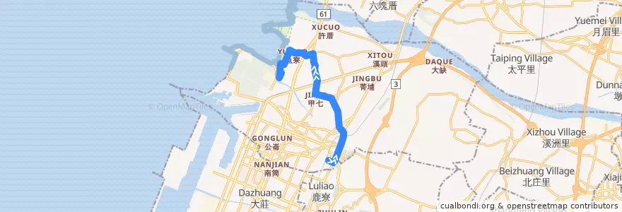 Mapa del recorrido 178路 (往高美濕地(經高美)) de la línea  en Distretto di Qingshui.
