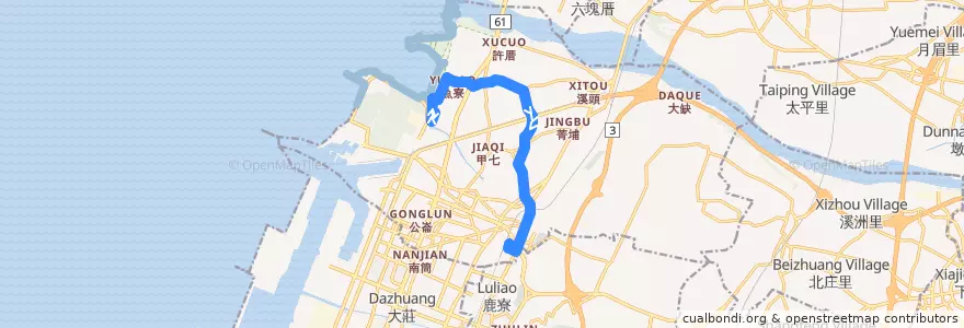 Mapa del recorrido 179路 (往清水火車站(經三美)) de la línea  en 清水區.