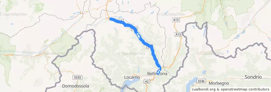 Mapa del recorrido Bus 191: Bellinzona => Airolo de la línea  en Ticino.