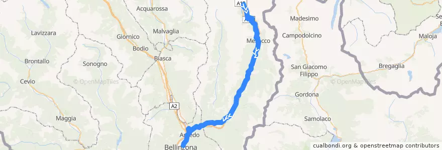 Mapa del recorrido Bus 214: San Bernardino => Bellinzona de la línea  en Moësa.