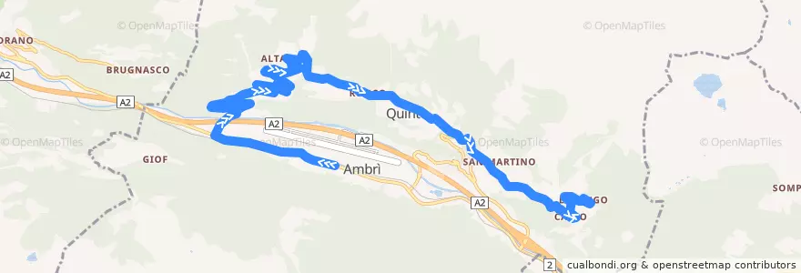 Mapa del recorrido Bus 116: Ambri-Piotta => Lurengo de la línea  en Quinto.