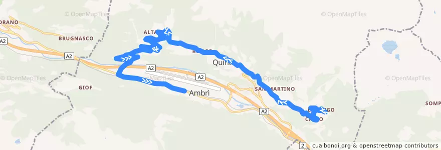 Mapa del recorrido Bus 116: Lurengo => Ambri-Piotta de la línea  en Quinto.