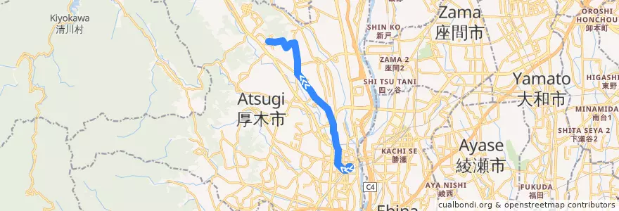 Mapa del recorrido 厚木89系統 de la línea  en Atsugi.