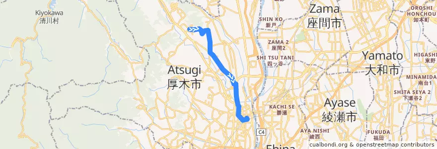 Mapa del recorrido 厚木89系統 de la línea  en Ацуги.