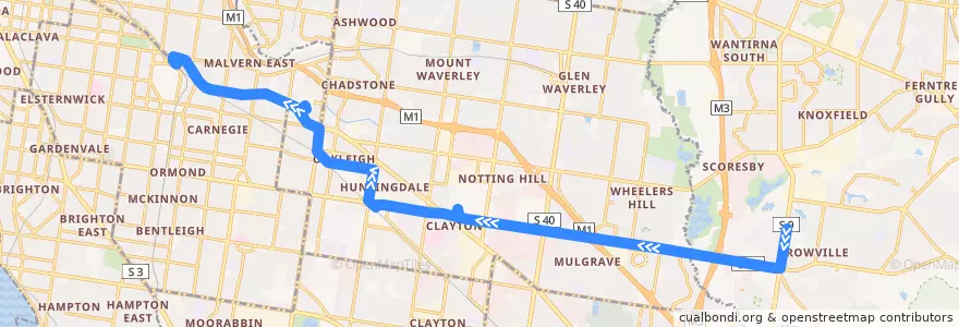 Mapa del recorrido Bus 900: Stud Park Shopping Centre => Caulfield railway station de la línea  en Victoria.