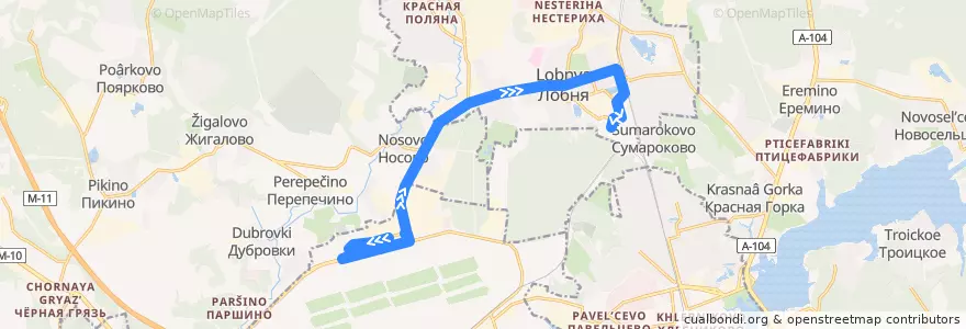 Mapa del recorrido Автобус 21: Шереметьево Терминал B - м/р Южный de la línea  en Óblast de Moscú.