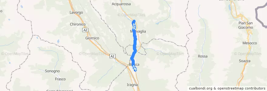Mapa del recorrido Bus 132: Biasca–Ludiano de la línea  en Ticino.