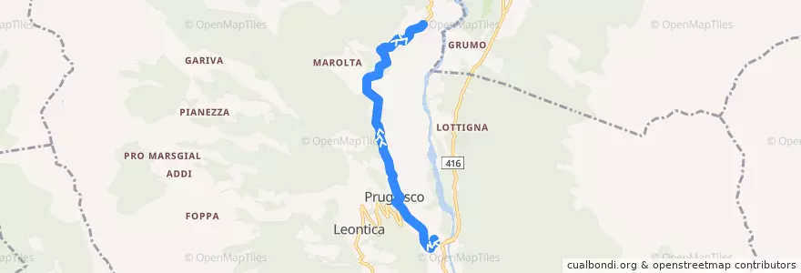 Mapa del recorrido Bus 134: Acquarossa–Ponto Valentino de la línea  en Circolo d'Acquarossa.