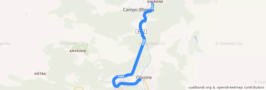 Mapa del recorrido Bus 135: Olivone–Campo (Blenio)–Ghirone de la línea  en Blenio.