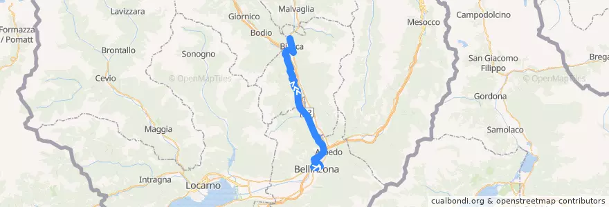 Mapa del recorrido Bus 193: Bellinzona => Biasca de la línea  en Tessin.