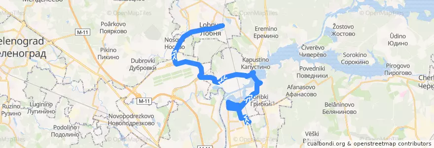 Mapa del recorrido Автобус 38: Платформа Долгопрудная - Станция Лобня de la línea  en Oblast' di Mosca.
