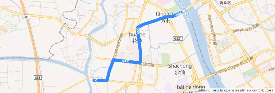 Mapa del recorrido 782路[芳村码头(信义路)总站-江北路总站] de la línea  en Liwan District.