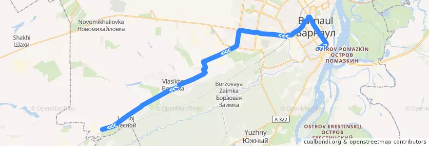 Mapa del recorrido Автобус №20: пл. Спартака — пос. Лесной de la línea  en городской округ Барнаул.