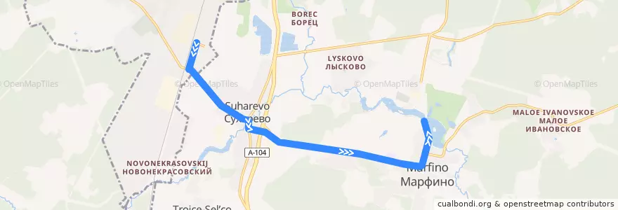Mapa del recorrido Автобус 37: Станция Катуар - Дом отдыха Марфино de la línea  en Mytishchi Urban Okrug.