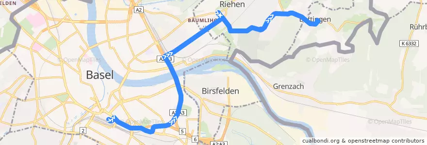 Mapa del recorrido Bus 42: Basel Bahnhof SBB => Bettingen Dorf (Direktkurse) de la línea  en Базель-Штадт.
