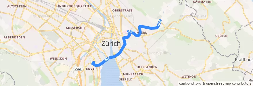 Mapa del recorrido Tram 5: Zoo → Bahnhof Enge de la línea  en Zúrich.