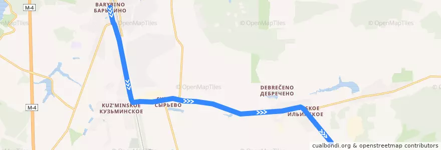 Mapa del recorrido Автобус 60: Барыбино - ВЧ Ильинское de la línea  en городской округ Домодедово.