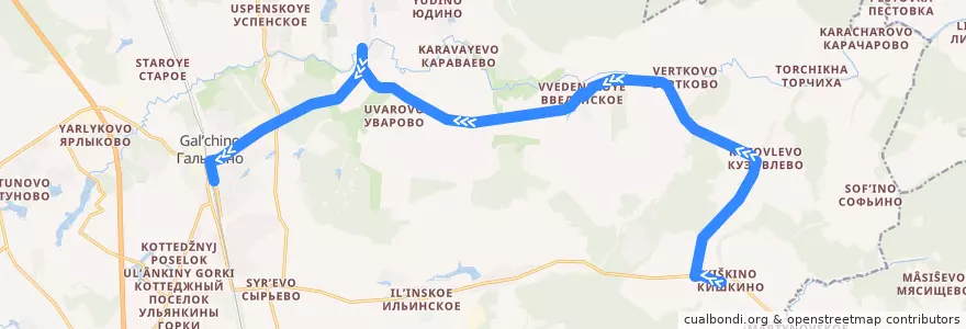 Mapa del recorrido Автобус 41: Кишкино - Введенское - Барыбино de la línea  en городской округ Домодедово.
