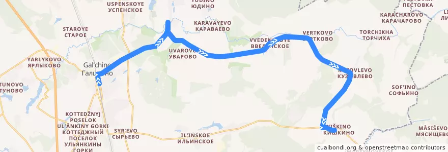 Mapa del recorrido Автобус 41: Барыбино - Введенское - Кишкино de la línea  en Domodedovsky District.
