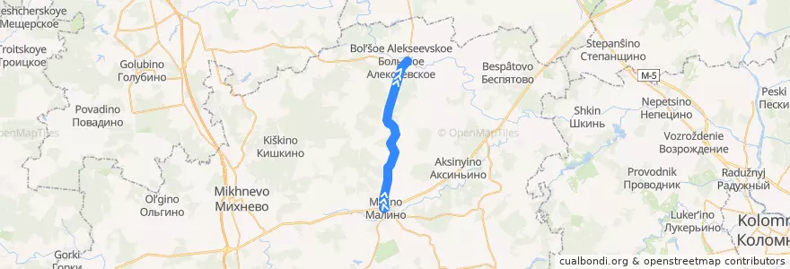 Mapa del recorrido Автобус 33: Малино - Большое Алексеевское de la línea  en городской округ Ступино.