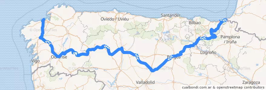 Mapa del recorrido Intercity 00283 Irun → A Coruña de la línea  en スペイン.