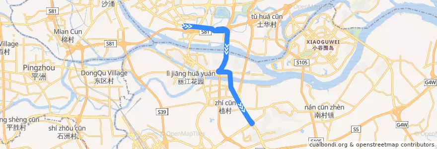 Mapa del recorrido 788路(海珠客运站总站-万博中心总站) de la línea  en Guangzhou City.