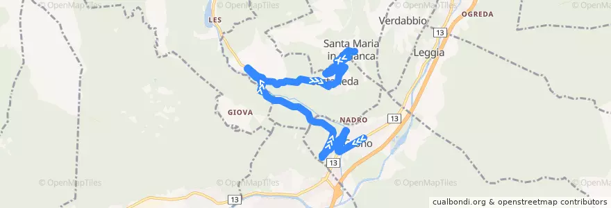Mapa del recorrido Bus 216: Sta Maria in Calanca => Grono de la línea  en Moësa.