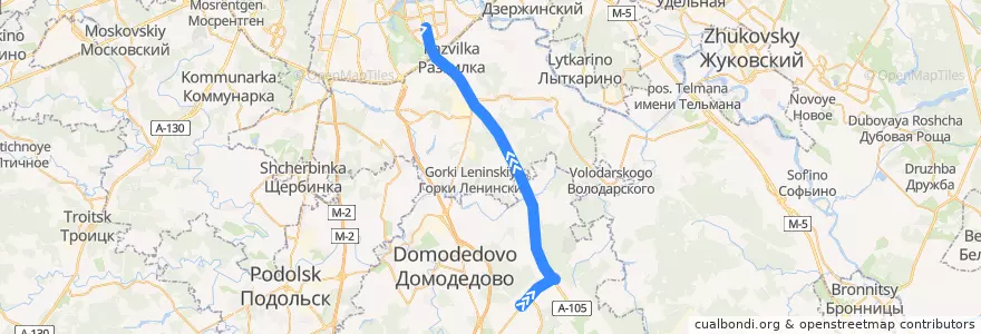 Mapa del recorrido Автобус 404: Авиагородок - метро Домодедовская de la línea  en Московская область.