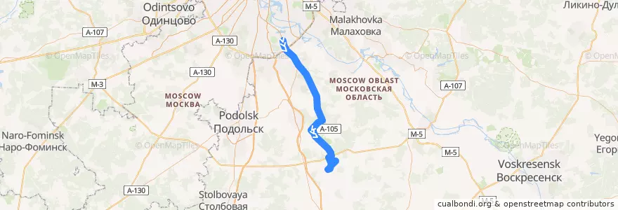 Mapa del recorrido Автобус 404: Метро Домодедовская - Красный Путь de la línea  en Oblast Moskou.