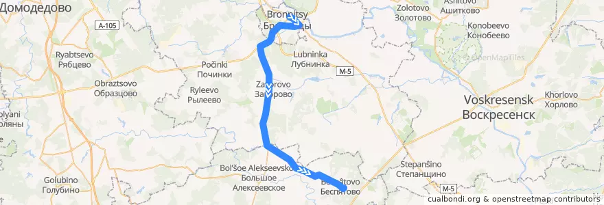 Mapa del recorrido Автобус 66: Бронницы - Лобаново de la línea  en Óblast de Moscú.