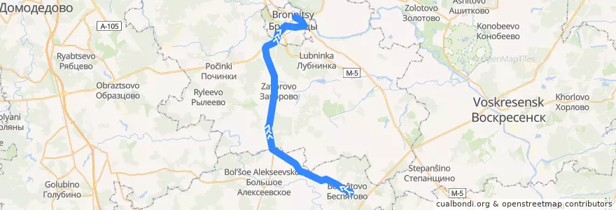 Mapa del recorrido Автобус 66: Лобаново - Бронницы de la línea  en Oblast Moskau.