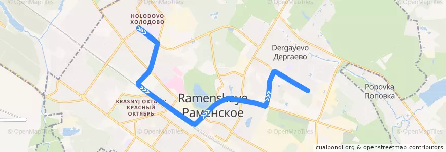 Mapa del recorrido Автобус 9: Раменское (Холодово - Пенсионный фонд - Школа №9) de la línea  en Раменский городской округ.