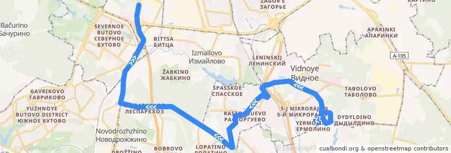 Mapa del recorrido Маршрутка 1019: Ермолино - Метро Аннино de la línea  en Ленинский городской округ.