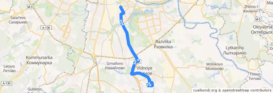 Mapa del recorrido Автобус 1020: Ермолино - Метро "Кантемировская" de la línea  en Центральный федеральный округ.