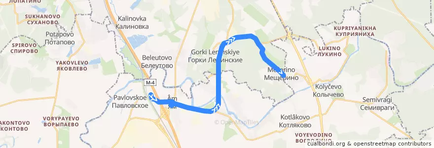 Mapa del recorrido Автобус 27: Ленинская - Мещерино de la línea  en Oblast Moskau.
