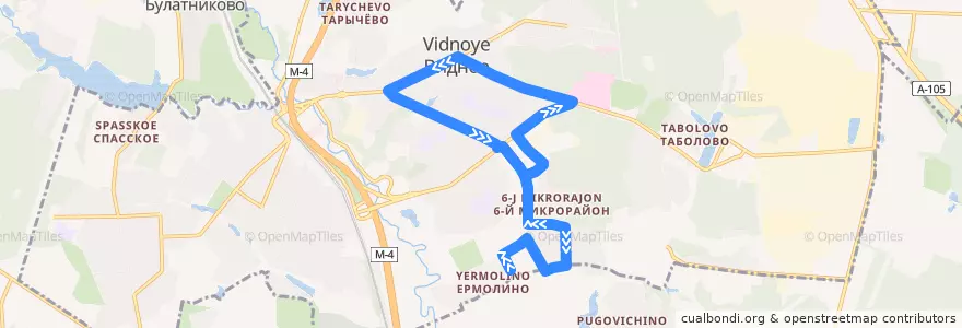 Mapa del recorrido Автобус 8: Ермолино - центр - Ермолино de la línea  en Ленинский городской округ.