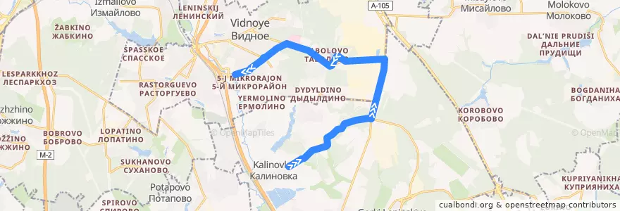Mapa del recorrido Автобус 35: Калиновка - ПЛК de la línea  en Ленинский городской округ.